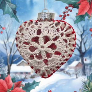 Christmas Crochet Heart White-Red