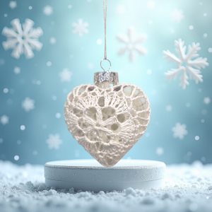 Christmas Heart Crochet Ornament White